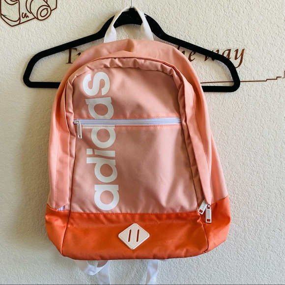 Adidas Orange Front White Logo Detail Adjustable Strap Zip Up Closure Backpack - Picture 3 of 13